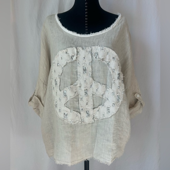 Marisima Tops - Marisima Linen Boho Chic Peace Sign Womens Top Made in Italy OS NWOT